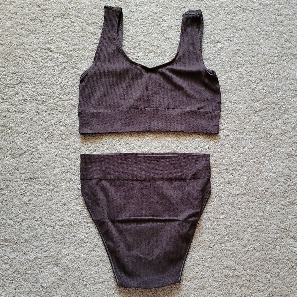 SKIMS Stretch Rib Scoop Bralette + Brief - Soot - L/XL - Picture 2 of 6